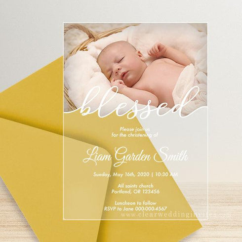 simple one photo blessed baptism clear acrylic invitation CWIBP29